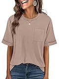 ANRABESS Womens Tops Short Sleeve Oversized T Shirts Khaki
