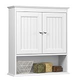 Spirich Bathroom Wall Cabinet with Beadboard Doors, White Medicine Cabinet