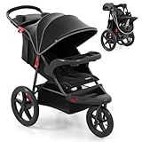 INFANS Jogging Stroller, Foldable Jogger with Air-Filled Tires Shock Absorbing Suspension Adjustable Backrest, Baby Running Strollers