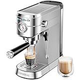 CASABREWS CM5418 Espresso Machine 20 Bar, Compact Espresso Maker with Steam Milk Frother, Stainless Steel Coffee Machine with 34oz Removable Water Tank for Cappuccino, Latte, Silver