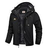 WULFUL Men's Ski Jackets Warm Winter Snow Windbreaker Resistant Snowboard Fleece Coat Mountain Waterproof Parka with Hood Black Large