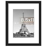 upsimples 8.5 By 11 Picture Frame, Display Pictures 6x8 with Mat or 8.5 x 11 Without, Wall Hanging Photo Frames, Black, 1 Pack