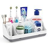 Bathroom Counter Organizer and Storage, 7 Slots Detachable Toothbrush Holders for Bathrooms, Anti-Slip Electric Toothbrush and Toothpaste Holder Countertop Vanity Organizer Accessories for Adults Kids