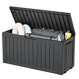 KAMABOKO Deck Box, 72 Gallon Resin Indoor and Outdoor Storage Boxes Waterproof for Garden Tools, Pool Accessories Storage Bench, Patio Furniture and Cushions with Lockable Lid, Black