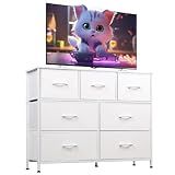 WLIVE Dresser for Bedroom, 7 Drawers, TV Stand, White