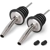 2PCS Stainless Steel Pourers, BALTRE Speed Liquor Bottle Pourer, Olive Oil and Vinegar Tapered Stopper Spout, Suitable for About 3/4" Bottle Mouth, Olive Oil Spout with Sealed Dust Caps