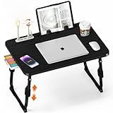 Lap Desk for Bed, Adjustable Laptop Desk with USB Charging Port, Storage Drawer & Bookshelf — Foldable Bed Desk for WFH & Students, 23.6" Desktop Fits 17" Laptop, Non-Slip, Black