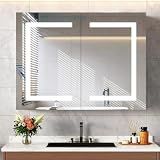 Snughome Bathroom Medicine Cabinet with Mirror and LED Lights, Wall Mount Bathroom Mirror with Storage, Anti-Fog, Built-in Power Outlets, Dimmable 3 Color Temp, Antirust Easy to Install, 31.5" x 23.6"