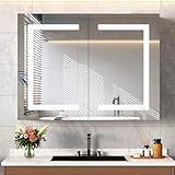Snughome Bathroom Medicine Cabinet with Mirror and LED Lights, Wall Mount Bathroom Mirror with Storage, Anti-Fog, Built-in Power Outlets, Dimmable 3 Color Temp, Antirust Easy to Install, 31.5" x 23.6"
