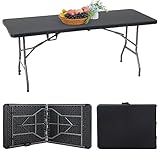 FDW Folding Half Portable Foldable Table for Parties Backyard Events (White, 6 FT 70 * 29) (Black, 6 FT)