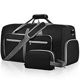 Felipe Varela 65L Duffle Bag with Shoes Compartment, Foldable Waterproof Travel Duffel Bags Duffle Overnight Weekend Travel Gym Bag for Men Women(Black)