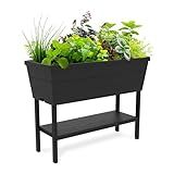 Keter Urban Bloomer 12.7 Gallon Raised Garden Bed and Outdoor Herb Garden Planter with Self Watering Gauge and Drainage Plug, Dark Grey