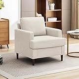 Weture Mid-Century Accent Chair,Modern Linen Fabric Armchair for Living Room,Comfy Upholstered Reading Accent Chairs for Bedroom,Single Sofa Chair with Wood Legs (Beige, 1 Pack)