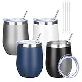 YEBTS Life 12oz/4 Pack Wine Tumbler Glasses with Lid Stemless Double Wall Vacuum Stainless Steel Travel Tumbler Keeping Cold & Hot for Wine,Coffee,Cocktails,Drinks-Family and Gifts (Multi color-dark)