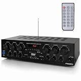 Pyle Bluetooth Wireless Home Amplifier System - Upgraded 6 Channel Audio, 750 Watt Power, Easy Karaoke, Stereo Receiver w USB-A, Micro SD, Headphone, 2 Microphone Input w/Echo, Talkover for PA