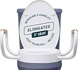 Lunderg Raised Toilet Seat with Handles - Elongated - Easy to Install Toilet Seat Risers for Seniors - Adds 3 Inches & Works like the one you’ve always used - Elegant design - No Hospital Vibe