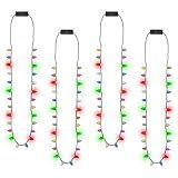 EOBOH Light up Christmas Necklace, 4pcs Xmas Bulb Necklaces Accessories Bulk, Colorful Glow 3D Xmas Bulb Necklaces Decor, 3 Modes Light Necklace Decor for Ugly Sweater New Year Family Party Supplies