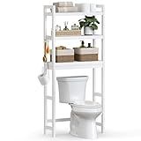 SONGMICS Over The Toilet Storage, 3-Tier Over Toilet Bathroom Organizer with Adjustable Shelf, 10.2 x 24.8 x 66.9 Inches, Space-Saving, Cloud White UBTS01WT