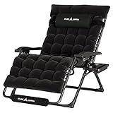 UDPATIO Oversized Zero Gravity Chair 33In XXL Patio Reclining Chair with Cushion, Outdoor Folding Recliner with Pillows|Cup Holder|Foot Rest|Padded Headrest, Black, Support 500LB