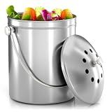 Utopia Kitchen Countertop Compost Bin 1.3 Gallon, Stainless Steel, Silver