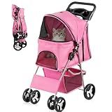 ZENY Foldable Pet Stroller, Cat/Dog Stroller with 4 Wheels