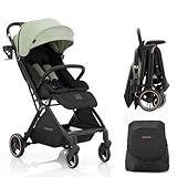 Gromast Gravity Folding Baby Stroller - Portable Travel Toddler Stroller w/Adjustable Backrest, Canopy & Cup Holder, Lightweight and UV Protected, One-Hand Automatic Folding - Green