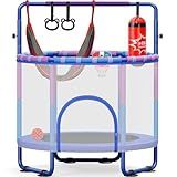 Yohood 55" Trampoline for Kids with Enclosure, 6-in-1 Toddler Trampoline Indoor Outdoor, Upgrade Full Anti-Rust Tube with Adjustable Gymnastics Bars for Boys Girls