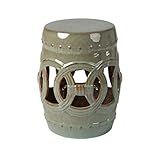 Balkene Home 63614 Large Medallion Ceramic Indoor Outdoor Garden Stool Table Perfect As Plant Pedestals, Flexible Seating Constructed of Fired Porcelain Ceramic - Olive Jade Green
