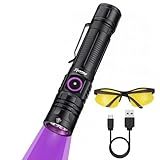 ALONEFIRE SV143 395nm UV Flashlight 10W Type C USB Rechargeable Black Light Money Detector for Resin Curing, Pet Urine Detection, Scorpion, Fishing, Minerals, Leaks with Battery, UV Protective Glasses