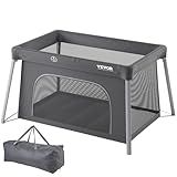 VEVOR Baby Travel Crib and Play Yard, Folding Baby Playpen with Zipper Gate & Soft Mattress, Portable Toddler Crib with Breathable Mesh, Travel Bag, Indoor/Outdoor Kids Activity Center for 0-36 Months