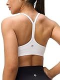 Omwilddo Womens Y Back Padded Sports Bra Strappy U Neck Butter Soft Low Impact Workout Bras Yoga Pilates Walking White M