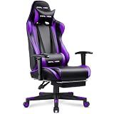 GTPLAYER Gaming Chair with Footrest, Ergonomic Computer Game Desk Chair, Reclining Gamer Chair Seat Height Adjustment, Swivel Rocker with Headrest and Lumbar, Purple