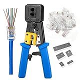 RJ45 Crimping Tool Ethernet Crimper for Cat6 Cat5 Cat5e RJ45 Pass Through Connectors and RJ12 Ends Comes with 20PCS RJ45 Cat6 Connectors and Replacement Blades