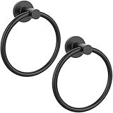 Matte Black Towel Ring 2Pack, SUS304 Stainless Steel Hand Towel Holder for Bathroom Kitchen, Modern Style Towel Hanger, Thicken Ring Towel Holder, Towel Rack Round Wall Mounted (2, Black)