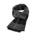 American Trends Mens Winter Warm Scarf Plaid Tassel Scarf for Men Soft Long Cotton Scarves Black Grey Square