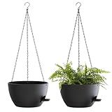 SQKH 12 Inch Hanging Baskets 2 PC with Chains, Self-Watering Hanging Planters for Indoor Outdoor Plants, Plastic Hanging Flower Pots,Black