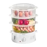 Rosewill Electric Food Steamer with 3 Tiers BPA-Free Stackable, Dishwasher Safe Baskets, 800W with fast steam heating within 40s, Auto shut-off and 60-min timer, 9.5 Quarts Capacity - White