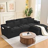 Hretanant 105 Inch Cloud Sectional Couch Modern Modular Sectional Sofa with Deep Seat - L Shaped Comfy 3 Seater Sectional Couches for Living Room with Cup Holders, Fits Living Room & Bedroom, Black