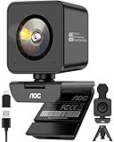 AOC 4K Webcam for PC with 1/2.55'' Sensor, 1080P 60FPS Streaming Camera with PDAF Autofocus, Privacy Cover, Plug & Play computer camera 75° FOV for Zoom/Mac/Switch 2, Includes Tripod & USB A-C Adapter