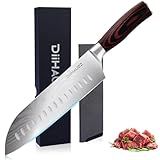 DiiHAUZZ 7 Inch Japanese Style Chef Knife, Ultra Sharp Santoku Knife High Carbon Stainless Steel, Forged Professional Kitchen Knives with Ergonomic Pakkawood Handle and Edge Guard, Gift Box
