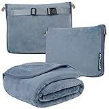 PAVILIA Travel Blanket Pillow, Soft Airplane Blanket 2-IN-1 Combo Set, Plane Blanket Compact Packable, Flight Essentials Car Pillow, Travelers Gift Accessories Luggage Backpack Strap, 60x43 Slate Blue