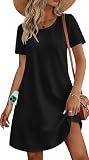 elescat Fall Dresses for Women Casual with Pockets Summer Mini Beach Sundress Short Sleeve Loose Fit(Black,L)