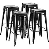 Furmax 30 Inch Metal Bar Stools Set of 4, Counter Height Backless Stools, Industrial Bar Chairs Patio Stool Stackable Backless Stool for Kitchen/Dining Room/Bistro/Patio Indoor Outdoor (Dark Black)