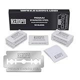 KEROPY Double Edge Safety Razor Blades-50 Count Premium Razor Blades, Surgical Stainless Steel with Chromium Coating&3X Sharper Edges, Zero Irritation, Fits Most of Safety Razors, Sensitive Skin Safe