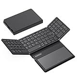 GEODMAER Foldable Bluetooth Keyboard, Portable Full Size Folding Keyboard with Large Touchpad, Numeric Keypad, PU Leather, Wireless TravelKeyboard for Windows Android Mac(Sync up to 3 Devices)