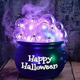 Halloween Decorations Indoor, DIY Bubbling Cauldron Set - 7.7" Plastic Cauldron with Purple Lights,6 Fake Spiders,Clear Balls and Stretchy Cobwebs,Halloween Candy Bowl for Halloween Party Table Decor