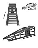 5T Hydraulic Car Ramps - 4-Position Adjustable Height (11.61” to 16.21”) - Low Profile Vehicle Lift Ramps for Trucks, SUVs, Sedans - Heavy Duty 11,023Lbs Capacity - with Hydraulic Jack for Garage Main
