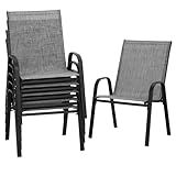 PIZZELLO Patio Chairs Set of 6 - Outdoor Stackable Dining Chairs for All Weather - Lightweight Textilene Outdoor Chair Sets with Armrests - 300Lbs Capacity - for Backyard Garden Porch Poolside (Grey)