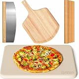 Gyreuni 15''Pizza Stone for Oven and Grill with Pizza Peel,Baking Stone Set