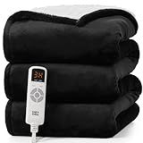 EHEYCIGA Heated Blanket - Electric Throw with 9 Heating Levels & 10 Hr Auto Off, Soft Cozy Sherpa Washable Blanket, 50 x 60 Inches